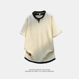 Summer Ice Silk Cooling Layered T‑Shirt, Loose Fit, Versatile Jacquard Double‑Collar Sleeves summervibes