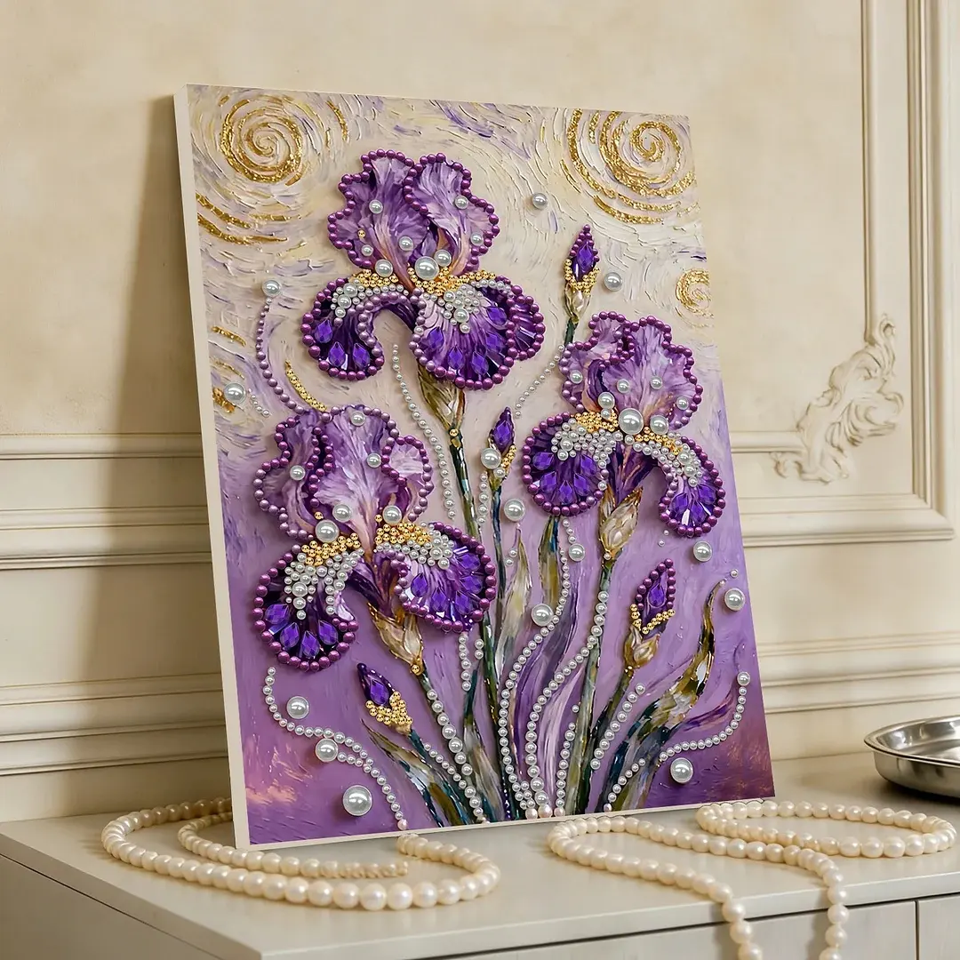 A framed pearl, diamond and rhinestone painting set, Floral pattern, acrylic paint canvas, suitable for wall decoration in home spaces, a great choice for Christmas, New Year's, birthday gifts, Handmade Gifts, Art Craft