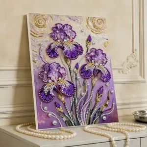 A framed pearl, diamond and rhinestone painting set | Diamond Painting Kit, Floral pattern, acrylic paint canvas, suitable for wall decoration in living rooms, bedrooms, and studies; a great choice for Christmas, New Year's, and birthday gifts.
