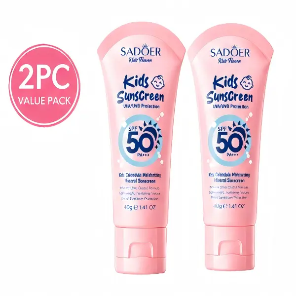 2-Piece Calendula Mineral Sunscreen SPF50 PA+++, Gentle Moisturizing Sun Protection for Children's Sensitive Skin