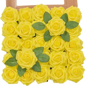 TINGE TIME Yellow Artificial Rose Flowers,TingeTime 25PCS Yellow Roses Artificial Flowers, Realistic Yellow Roses for DIY, Wedding Bouquets, Centerpieces, Cake Decorations Decorative Floral
