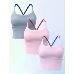 3pcs Women's Sports Tank Tops Built-in Bra Pads Solid Color Multiple Colors Running Cycling Fitness Singlet