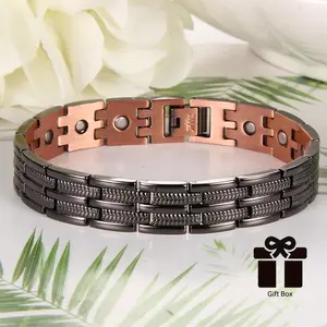 Men's Adjustable Copper Magnetic Stackable Bracelet - 1-Piece with Sizing Tool, Casual Fashion Accessory for Daily Wear