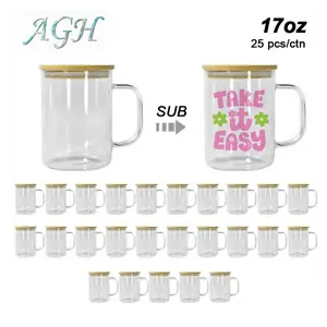 USA 25pcs 17oz Clear Glass Coffee Mug Glass Tumbler with Handle Lid Straw High - Heat Borosilicate Glassware for UV DTF Wraps Tumbler Press
