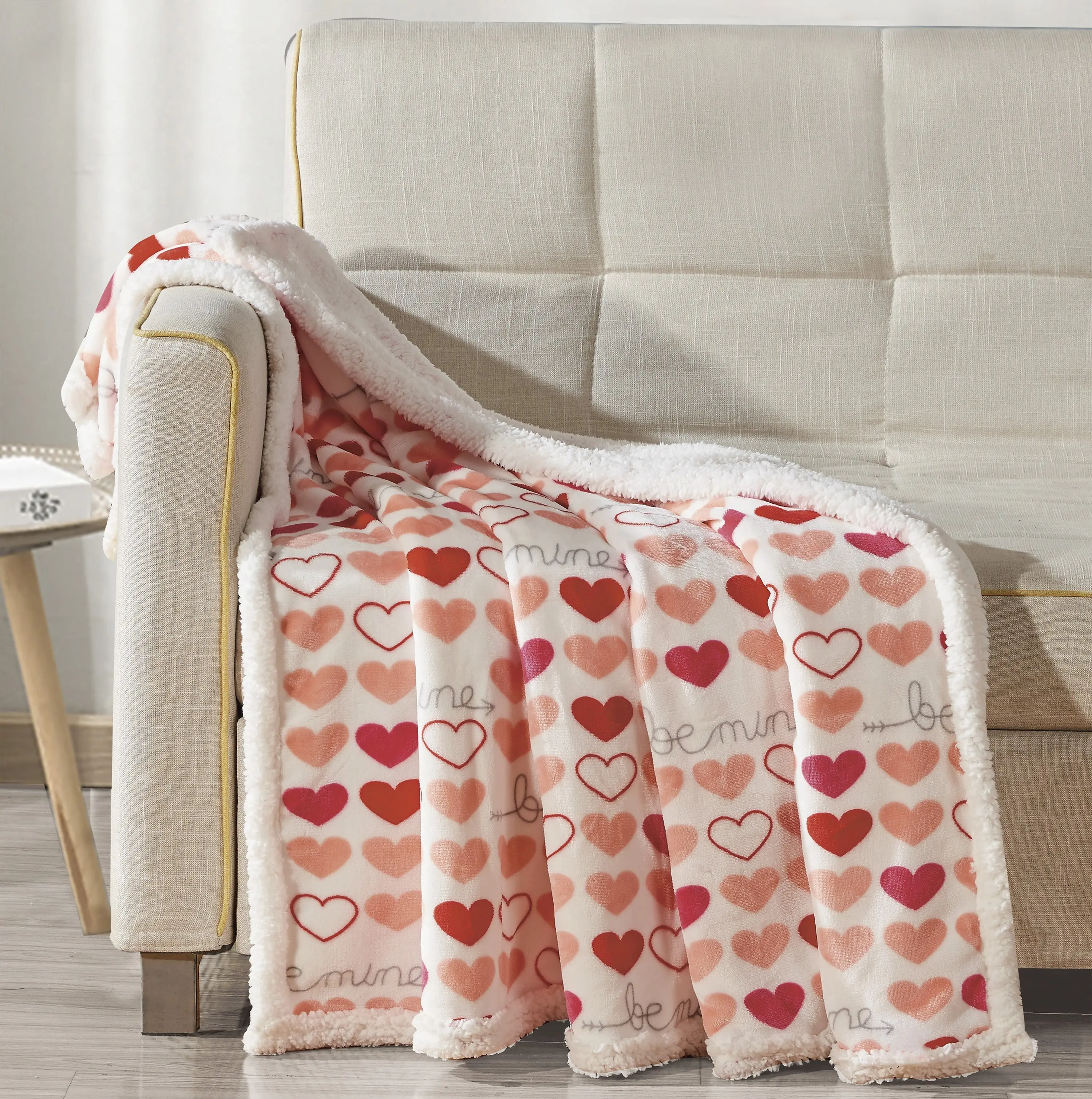 Mocassi Valentine-Inspired Sherpa-Backed Velvety Throw Blanket - Cozy Warm Decorative Fluffy Soft Blanket for Lounging, 50in x 60in, Machine Washable, Cozy Warm Blanket