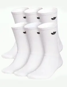 ADIDAS  Mens Originals Trefoil 2.0 6 Pack Crew Socks, White, Large