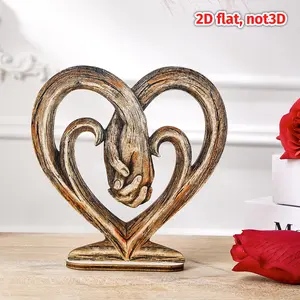 Valentine's Day Heart Hand-In-Hand Decorative Figurine, Hand Carved Wooden Indoor Warm Desktop Statue, Wedding Anniversary Decoration Gift, Modern Home Decoration