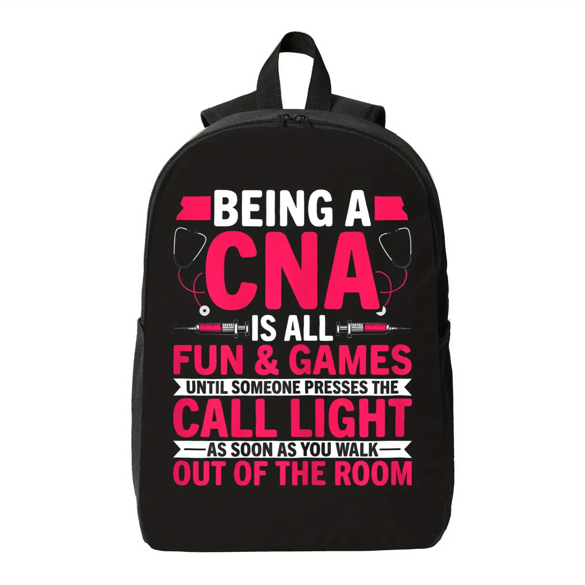 Funny CNA Backpack - Nursing Student Gift, Medical Humor Bags with Zipper Closure - Black Backpack with Pink Text for Certified Nursing Assistants, Heavy-Duty School & Work Bag for CNAs, Nurse Bag, Healthcare Professional Accessory