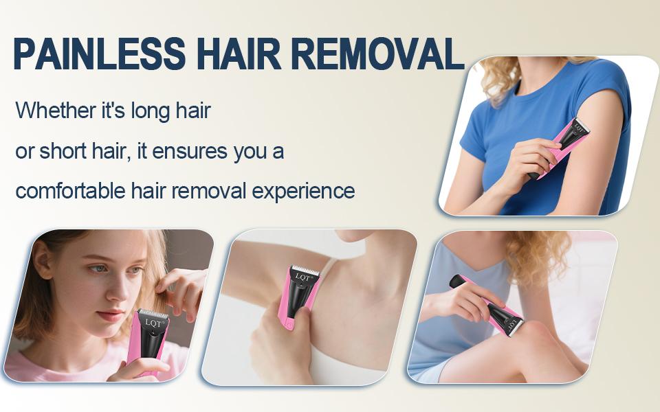 LQT Cordless Hair Clipper for Women, Electric Bikini Trimmer, Body Hair Shaver, Pubic Hair Trimmer, Rechargeable Intimate Grooming Kit with LCD Display, 2 Guide Combs, USB Charging