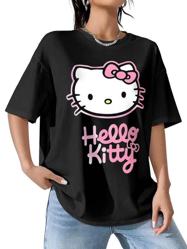 Sanrio Hello Kitty Pink Short-Sleeve Unisex Tee Black T-Shirt with Iconic Design 100% Cotton Casual Graphic Fit