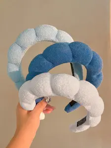 3-Pack Women’s Thick Fuzzy Headbands – Light Blue, White & Navy, Solid Color Hair Hoops for Makeup, Skincare & Daily Wear