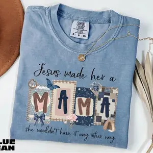 Comfort Colors Mama Shirt Jesus Made Her A Mama Christian Graphic Tee Faith Mom Quote Patchwork Design Outfit Womenswear & Underwear - Women's Tops - T-Shirts
