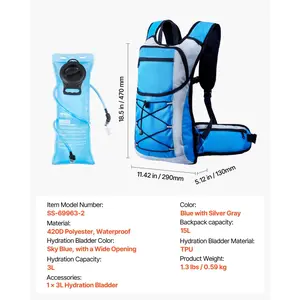 VEVOR Hydration Backpack, 15L Insulated Hydration Pack Backpack with 3L TPU Water Bladder, Hiking Water Backpack with Storage for Men Women, Hydro Water Daypack for Hiking Running Cycling Camping