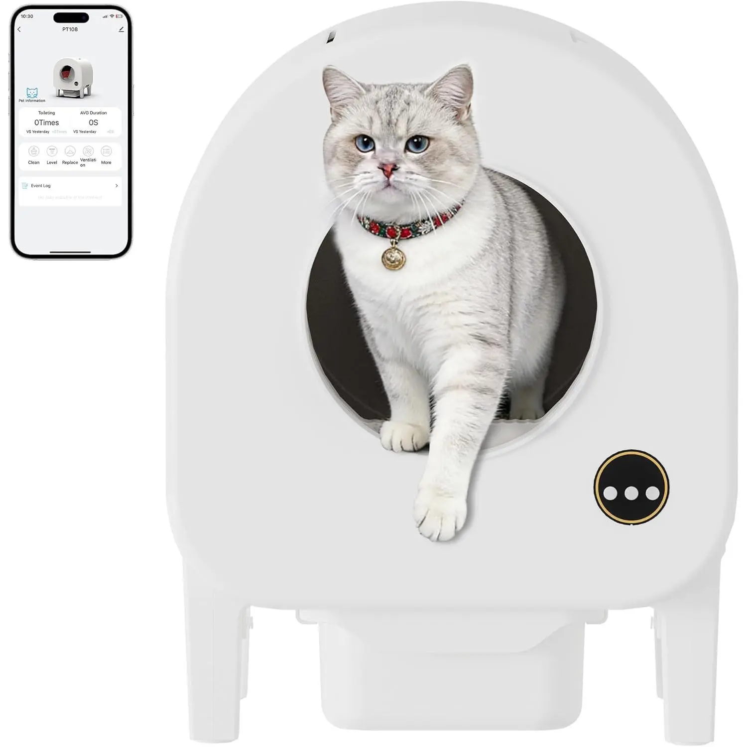 Automatic Self-Cleaning Litter Box with Auto Scooper & Waste Rake, ABS Plastic Large Size for Multiple Cats, Stink Control Carbon Filter Stink Control Litter Boxes, White, Auto Scooper Litter Boxes, Odor Control