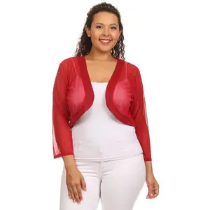Red Sheer Bolero Chiffon 3/4 Length Sleeve Red Bolero Jacket