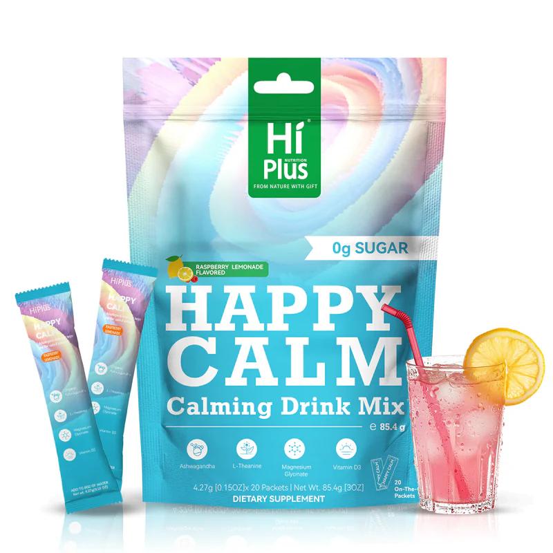 HiPlus Ashwagandha Drink Mix with Magnesium & L-Theanine for Natural Stress Relief Calm Mood Better Sleep 20 Portable Stick Packs