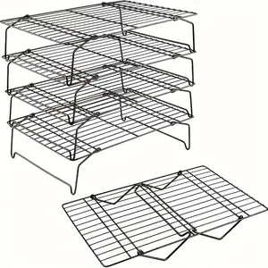 5-Tier Heavy-Duty Foldable Baking & Cooling Rack - Cast Iron Stackable Rack with Even Heat Distribution, Space-Saving Black for Cookies, Cakes, Muffins, Pie - Compatible with Countertop, Convection & conventional Ovens
