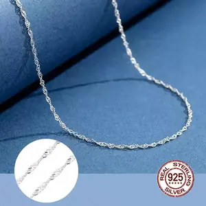S925 Sterling Silver Simple Water Ripple Chain Necklace Casual Decoration Gift For Women