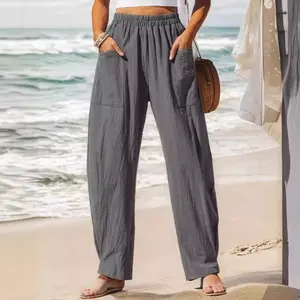 Lady's Asian Army-Style Cotton-Linen-Polyester Casual Pants for Vacation (Sports & Outdoor Professional Clothing)