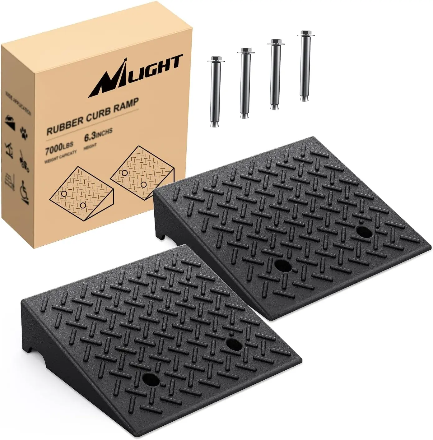 Nilight 6.3" Rise Heavy-Duty Rubber Threshold Ramps (2-Pack), Portable Vehicle Curb Ramps with 7000lbs Load Support, Durable Automotive Accessibility Accessories
