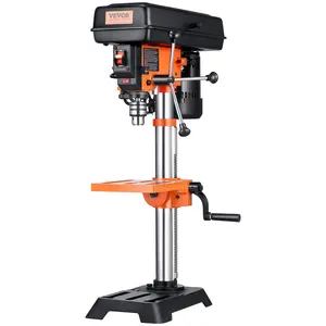 fathersdaygift VEVOR Benchtop Drill Press, 3.2 Amp, 5-Speed Adjustable Drill Press with 650/1050/1800/2350/3100 RPM, 10-inch Swing, Cast Iron Frame, 0-45 Tiltling Worktable, Work Light, for Drilling Wood Metal
