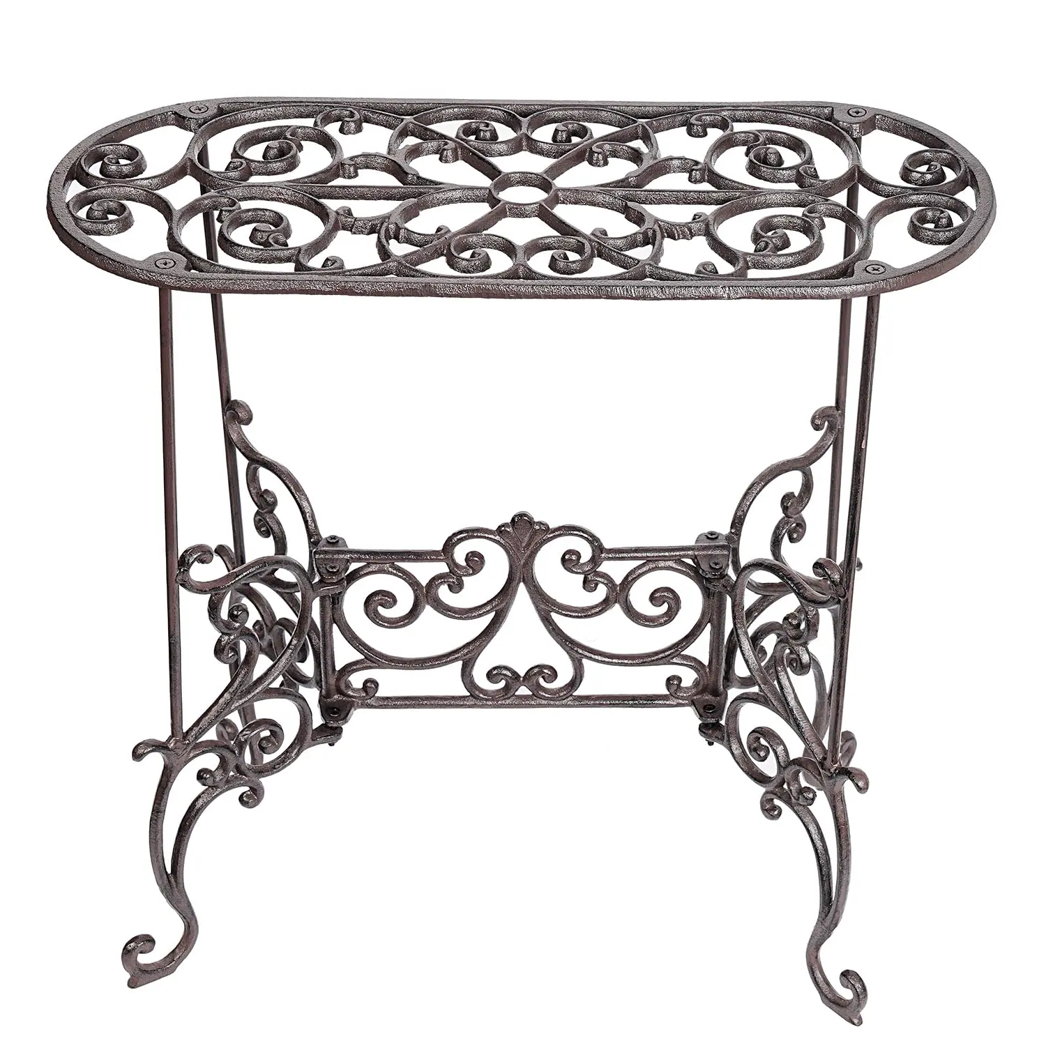 Sungmor 22.6in 1-Tier Heavy Duty Cast Iron Rectangular Plant Stand - Vintage Indoor/Outdoor Shelf, Decorative Corner Holder for Planters, Vases, Ornaments