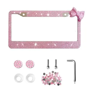 Sparkling Bow Tie License Plate Frame - Glitter Rhinestone Car Decor, Elegant Colors: Black, White, Pink, Red, Easy Installation & Durable Design, Perfect Gift for Women, Stainless Steel, Anti-Scratch Screws Included