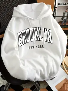 Brooklyn New York Geometric Graphic Hoodie Sweatshirts, Loose Fit Drop Shoulder, Soft Polyester, Unisex Streetwear & Casual Wear, Fall & Winter Fashion