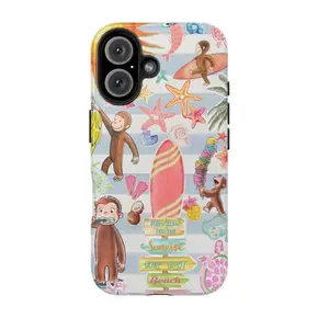 Cute Bible Verse Curious Monkey Tough Phone Case for iPhone 11, 12, 13, 14, 15, 16, 17 Pro Max Plus. Religious Christian Clear Case with Playful George Monkey Design & Do Everything in Love Scripture.