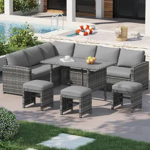 【3 to 4 packages arrived at different times】YODOLLA Patio Furniture Set with Cover, 7 Pieces Outdoor Sectional Sofa Conversation Set All Weather Wicker Rattan Couch Dining Table & Chair with Ottoman