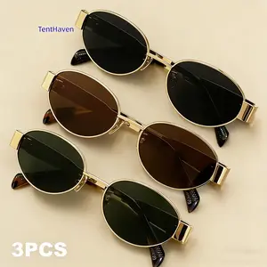 3-Pack Of Women's Metal Frame Oval Fashion SunGlasses Suitable For Daily Wear Beach Accessories For Women Glasses Shades lentes de moda