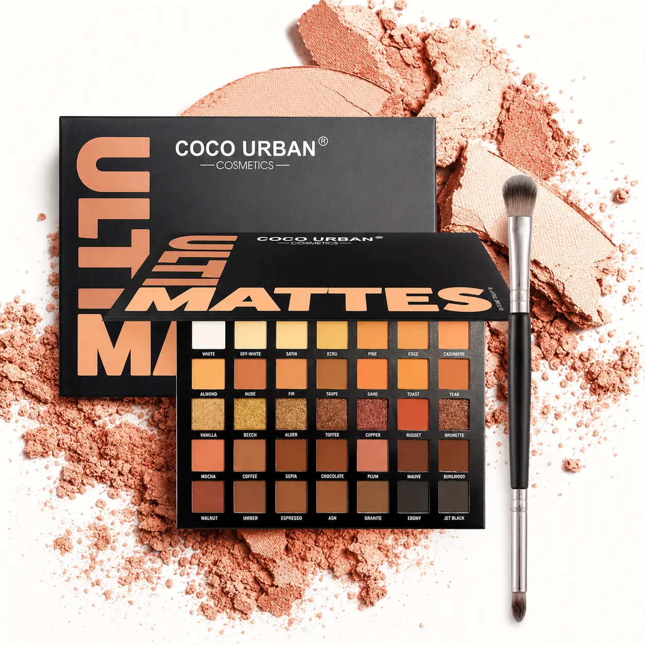 35-Color Compact Cosmetic Eyeshadow Palette with Makeup Brushes - Neutral Earth Tones, Vibrant Shimmer, Matte Dark Shades, Waterproof, Sweat-Proof, Long-Lasting, Pigment-Rich, Smooth, Glam Glitter, Perfect Holiday Gift for Beginners