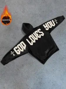 Men's Fleece Casual Hoodie, Religious Elements & Dark Fashion, Graphic Sweatshirts, Casual Cozy Sweatshirt, Perfect for Those Who Love Religious Style and Dark Trends