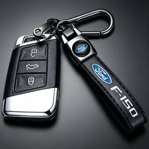 Genuine Leather Ford F150 Keychain, Heavy Duty Metal Key Ring, Anti-Lost Durable Car Key Holder, Premium Ford Truck Accessories, Stylish Auto Decor Gifts for Men Women Car Keychain Set