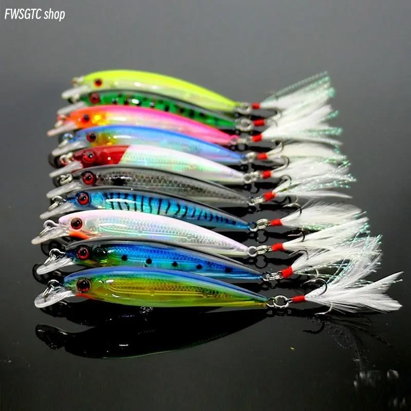 10 lifelike fishing lures built with sharp hooks. This all-in-one bait kit is durable and practical, perfect for daily outdoor fishing and fits various fishing scenarios.