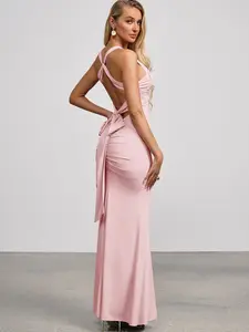 Azazie Zinnia V-Neck Twisted Mermaid Lace-up Back Bodycon Knit Maxi Dress