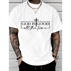 T - shirt with “GOD IS GOOD all the time” text and a cross, expressing a constant religious belief, for those who hold Christian faith
