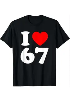 Love 67 Print T-Shirt, Retro 80s Pattern Shirt, Men's Fun Gift Creative Tee, Women's Fun Print T-Shirt, Elegant Fitted Design