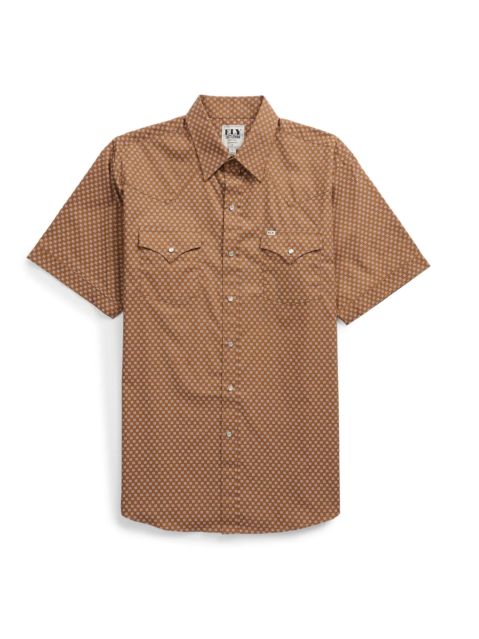Men's Ely Cattleman Short Sleeve Vintage Star Print Cowboy Snap Shirt with Pocket, Menswear Tops for Western Style, Shortsleeve