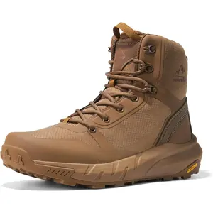 Men's Military Tactical Boot Lightweight Comfortable Boots for Work All Day Side Zipper Motorcycle Combat Hiking Boots 8-9 Inches Coyote