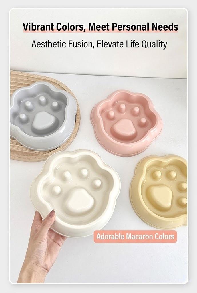 Kawaii 3D Cat Paw Slow Feeder Bowl for Dogs & Cats - Anti-Choke & Stop Vomiting Interactive Puzzle Pet Dish, Food Grade PP Slow Eating Bowl for Healthy Digestion
