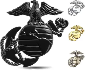 U.S.Marine Corps Car Emblem – 3D Eagle Globe Anchor Metal Decal, 3.3"x3.1" Weatherproof Military Sticker, Universal Fit for Cars, Trucks, Gifts for Veterans & Supporters (Black)