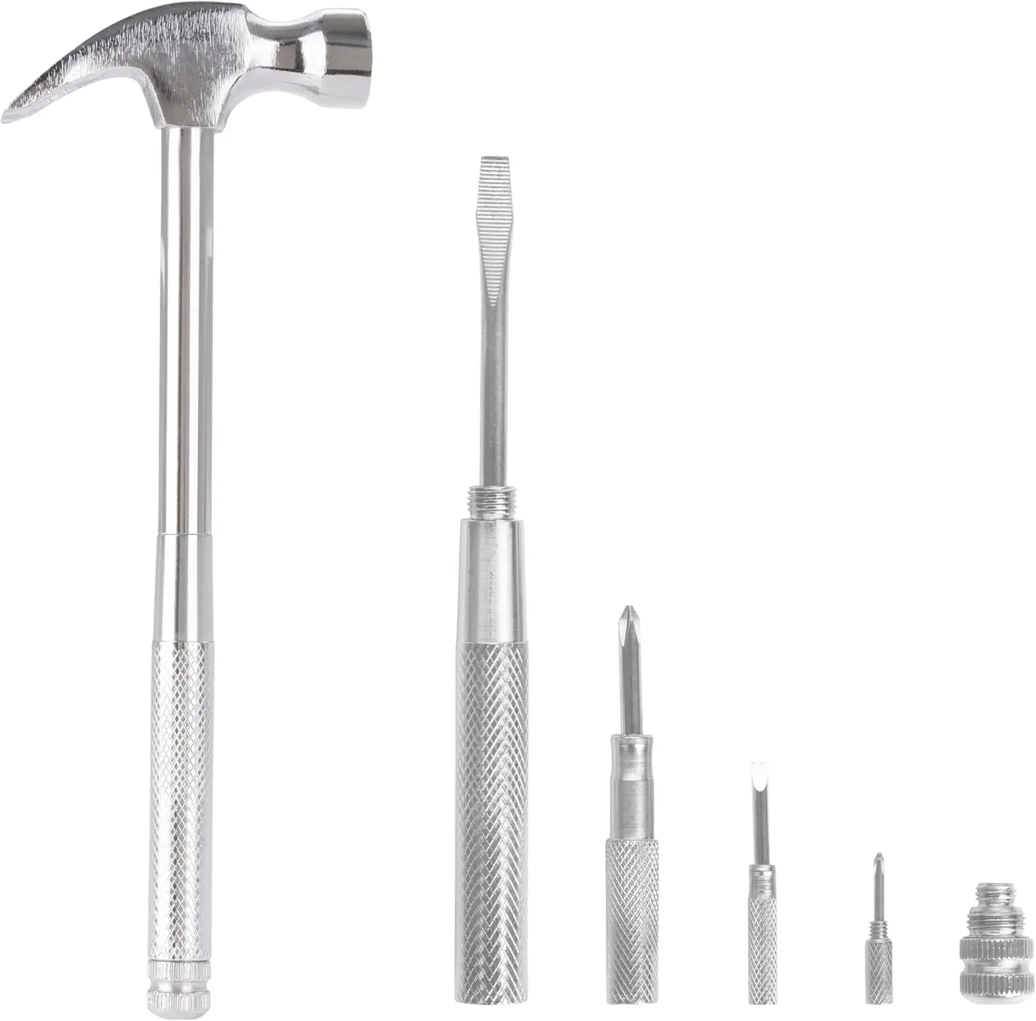 GreatNeck 5-in-1 Hammer, Built in Multitool Screwdriver, Chrome Plated | Includes Four Screwdrivers and One Hammer, Rust Resistant, Great for Household Projects, Lightweight and Easy to Use