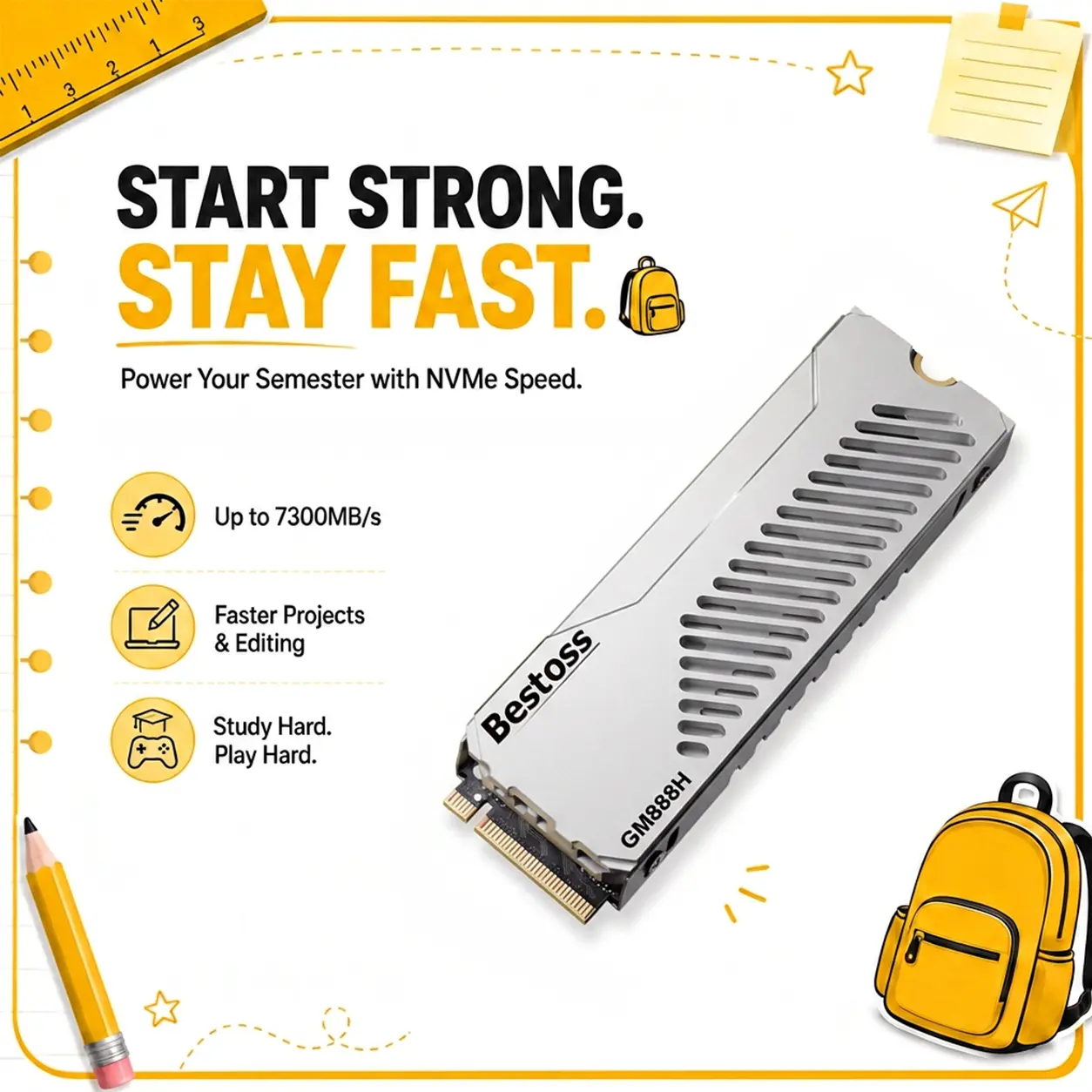Bestoss GM888 H 1TB/2TB M.2 SSD with Heatsink for PS5/Gaming Consoles/PC,up to 7350mb/s NVMe M.2 PCIe Gen4 Internal Solid State Drive technology enthusiast nand nvme fast storage drive