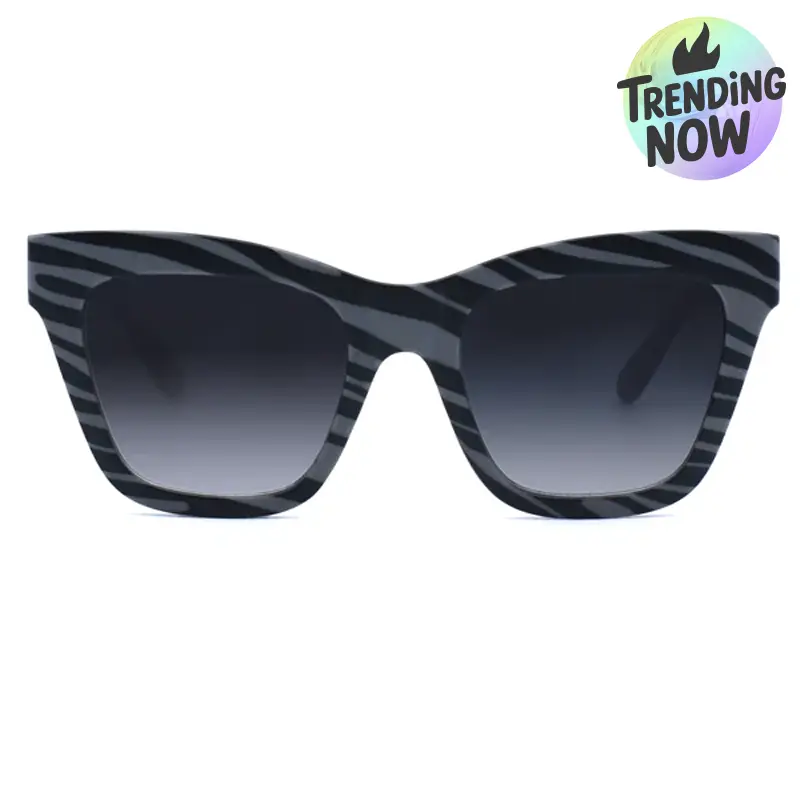 Cosmo - Grey Zebra - Tangle Free Cat Eye Sunglasses - FDA Shatter-Resistant Lenses - UV400 - For Women & Men, Frames, Rubber, Sunglasses For Women, Trendy Look, Shatterproof, Uv Protection, Oversized