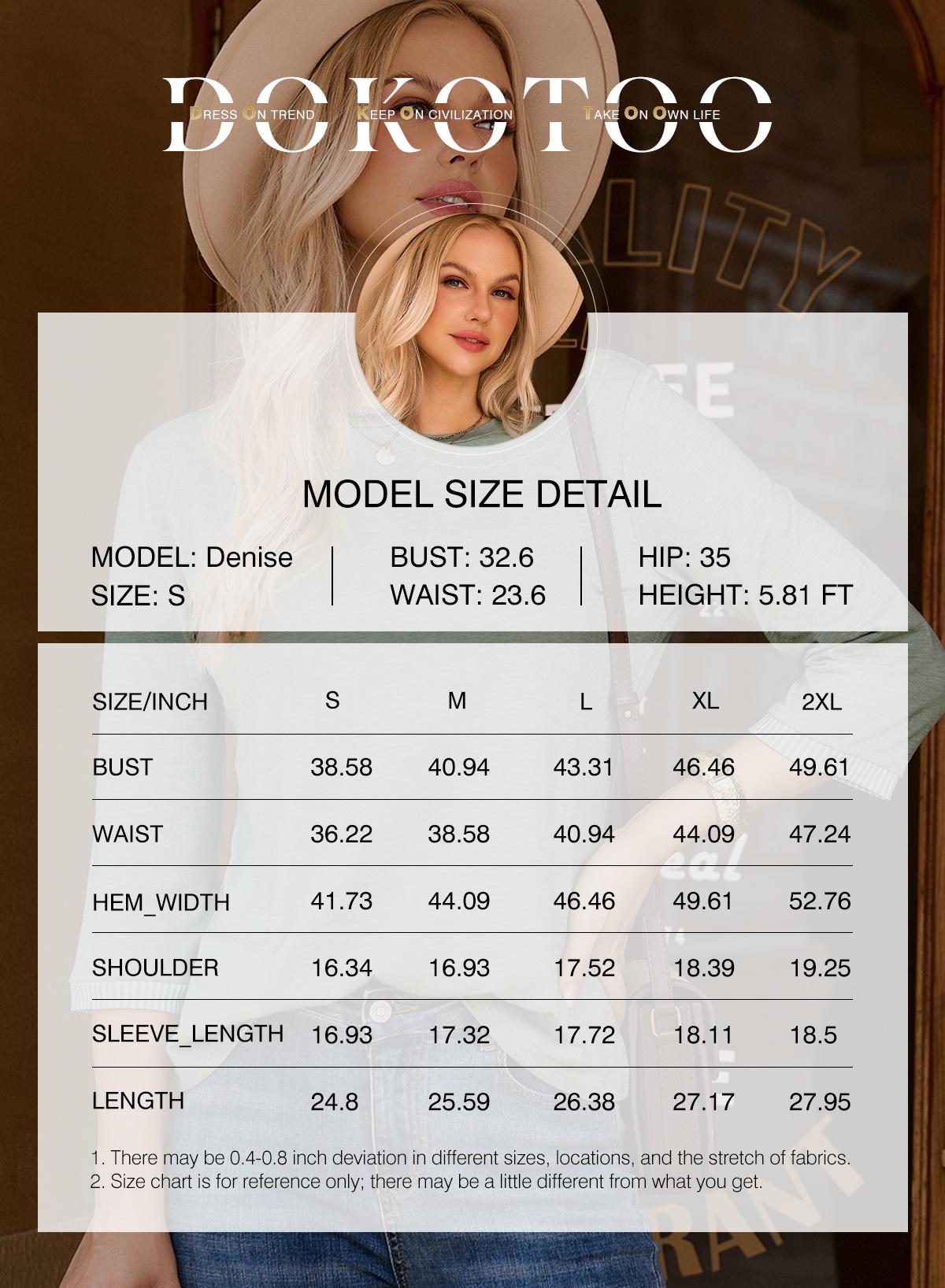 Dokotoo Women's Shirts 2026 Fashion 3/4 Length Sleeve T Shirts Cute Crewneck Casual Tops Basic Blouses