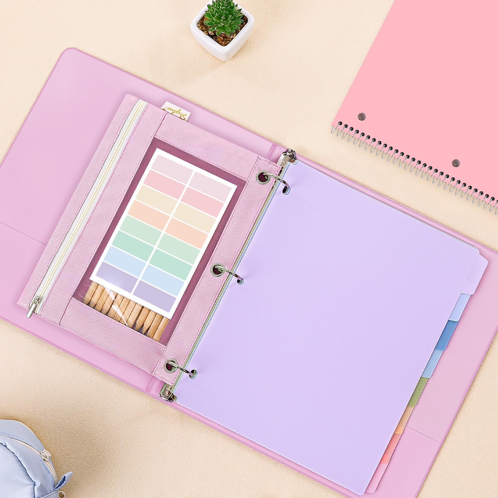SKYDUE Aesthetic School Supplies Bundle - 1" Binder, 2 File Folders, 3 Notebooks, 8 Dividers, Pencil Pouch - Classroom Supplies, Office Study Materials for Back to School Essentials,back to school haul,college school supplies,back to school shopping