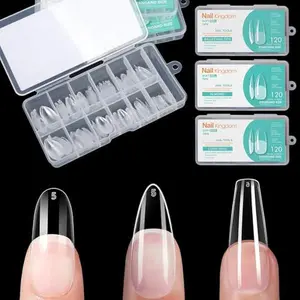Gel Long Nail Tips Pre-etching Almond Coffin Oval Clear Press On Nails, Salon Quality 3 Styles 360Pcs Half Matte Full Cover Acrylic False Nails Extension DIY Manicure Beginner & Professional