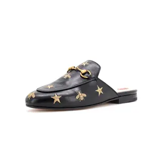 Pre-owned Gucci Women's Princetown Mules Embroidered Leather by Rebag