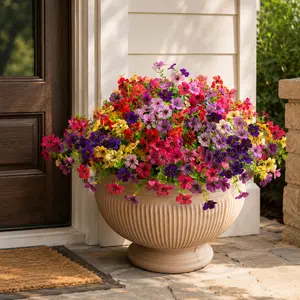 Artificial Flowers for Outdoors, 12 Bundles UV Resistant Faux Daisy Flowers with Greenery, Realistic Silk Fake Flowers Plants for Outside Planters, Front Door Porch Patio Garden Yard Window Box, Spring Summer Outdoor Decor (6 Multicolor)